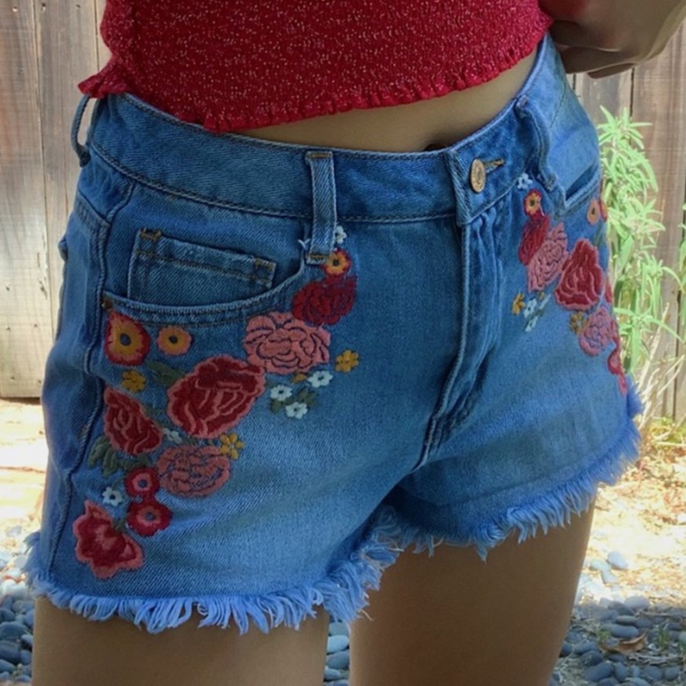 Forever 21 Floral Denim Shorts